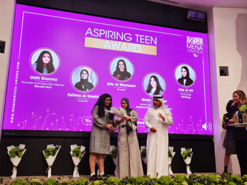 Our Oud Metha student Uditi Sharma codes her path to glory by winning the Women in Tech MENA award in Aspiring Teen category